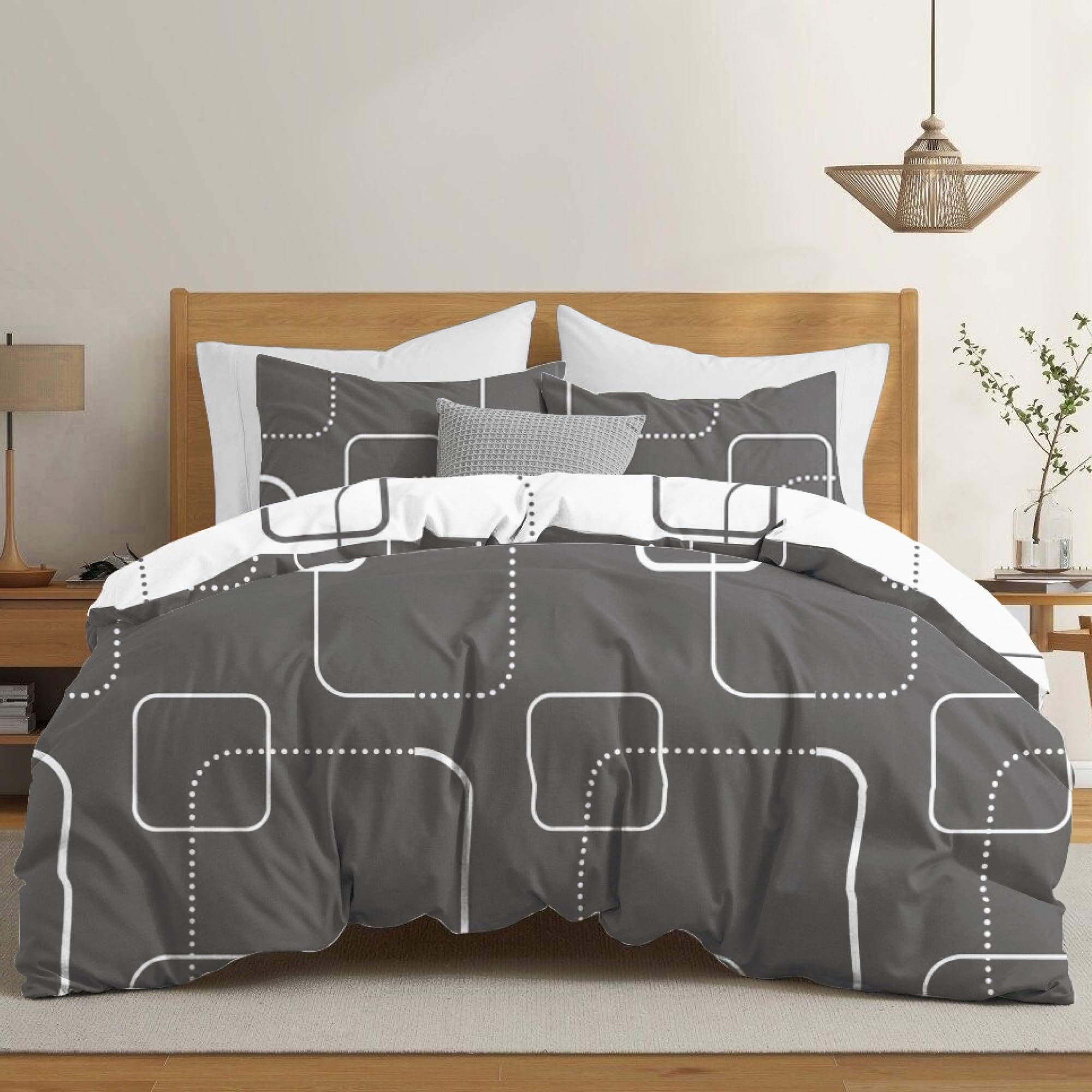 Dreamzie Duvet Cover for 90 cm Bed Geometric Design Grey with 1 Pillowcase 50 x 70 cm Duvet Cover 135 x 200 cm 100% Microfibre – Oeko Tex Certified OEKO-TEX STANDARD 100