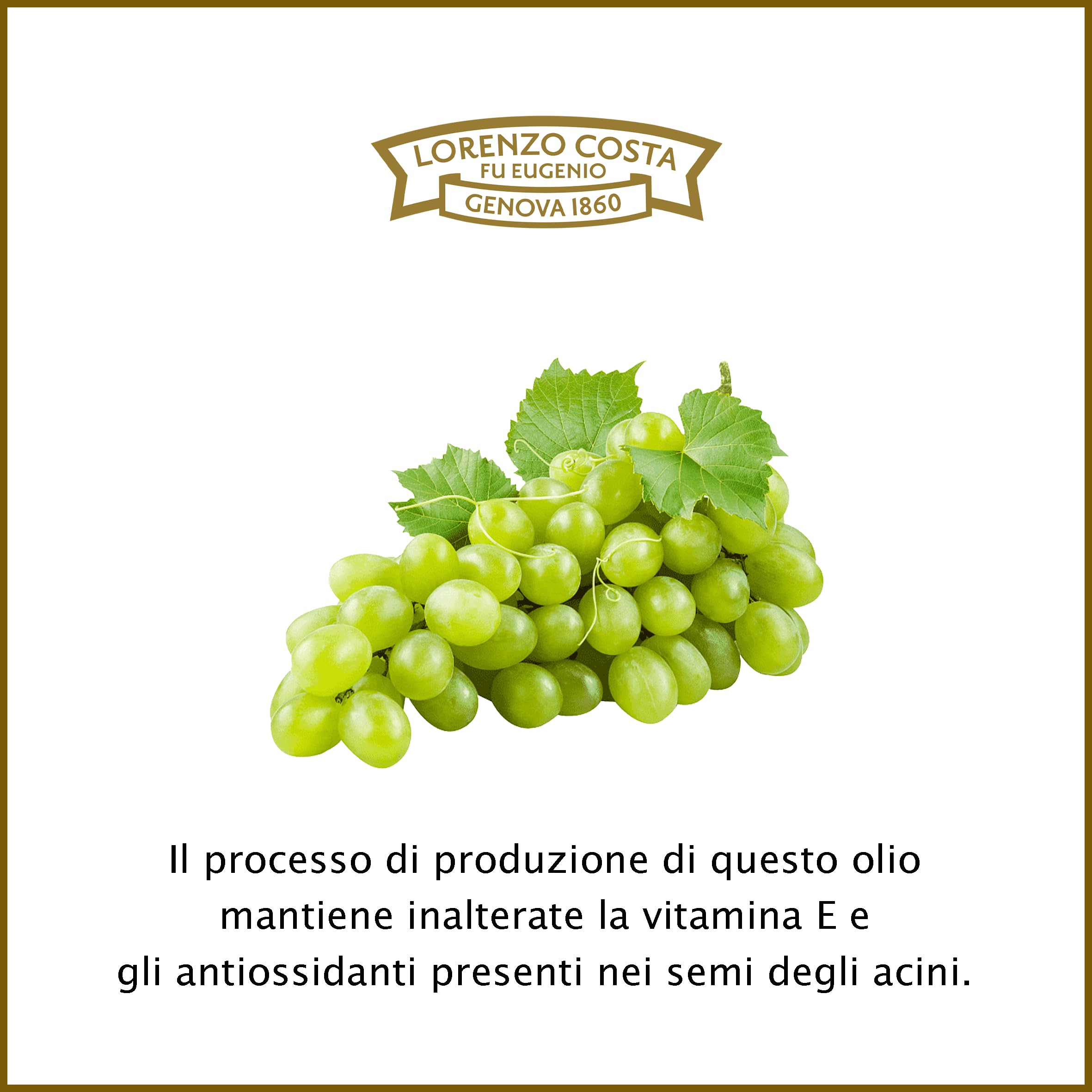 LORENZO COSTA FU EUGENIO | Olio di Vinacciolo Puro 1L | 100% Italiano da Semi di Uva Scelti | Ideale per Cucina, Fritto e Condimenti Leggeri