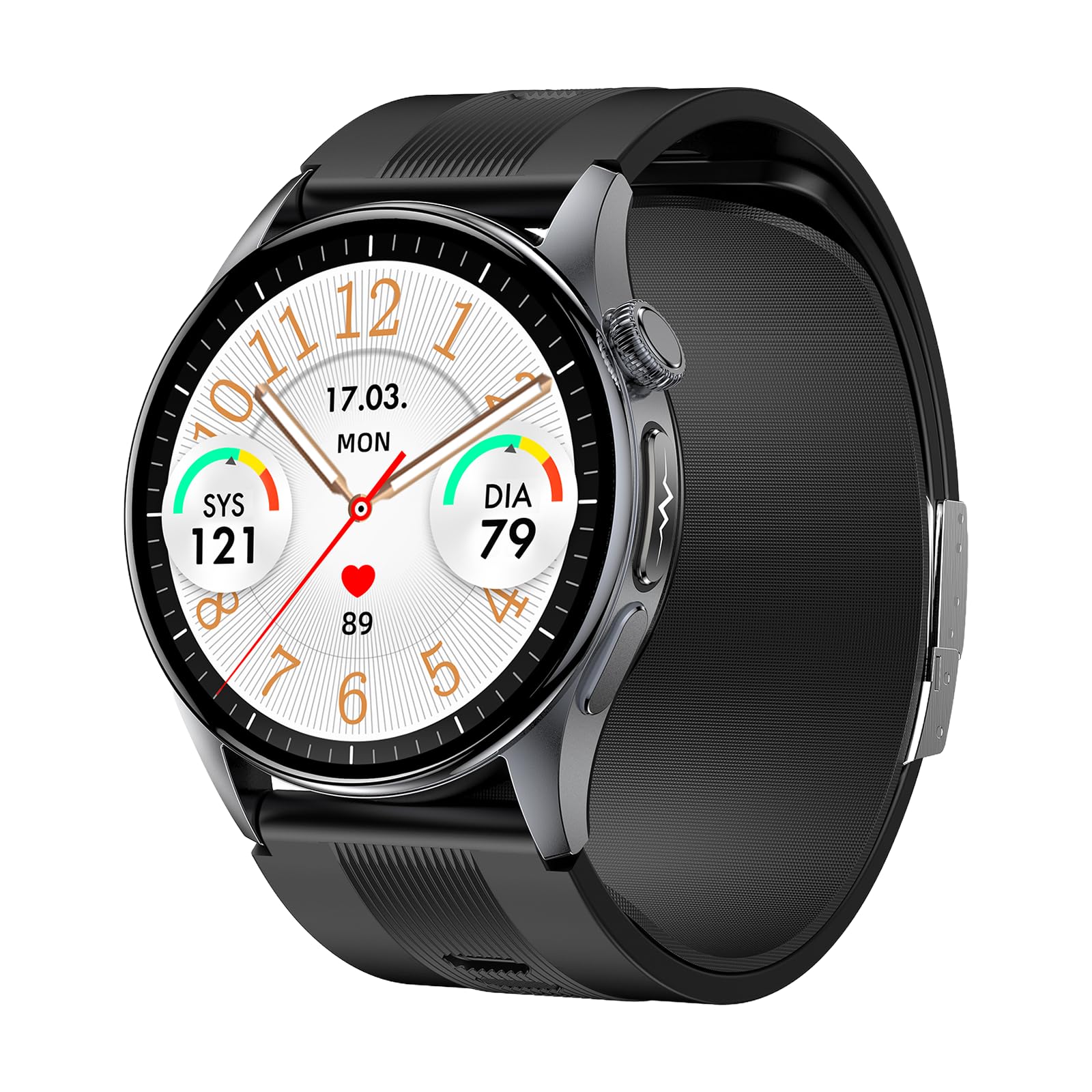 Knauermann Pro 4 Air (2026) Inteligentny zegarek i tracker fitness dla kobiet i mężczyzn, zawsze włączony AMOLED, IP66, Bluetooth 5.3, bateria do 25 dni, Android i iOS, czarny, okrągły