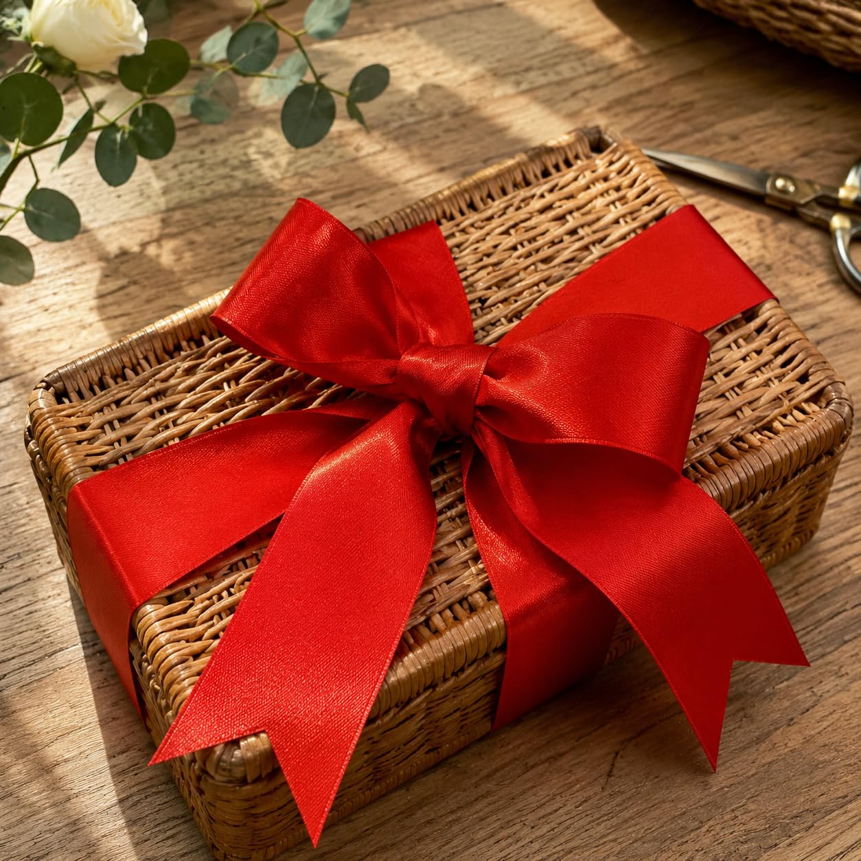 Cinta de satén rojo de doble cara de 1-1/2 pulgadas x 100 yardas, ideal para envolver regalos, ramos de flores, manualidades, costura, bodas, arreglos florales y lazos
