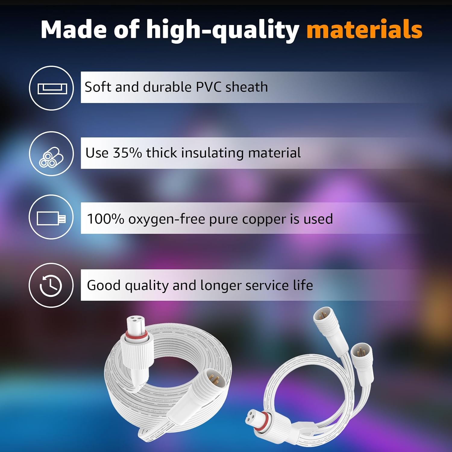 16FT Extension Cable for Govee Permanent Outdoor Lights Pro,IP68 Waterproof Extension Cord for Govee Y Splitter H706A H706B H706C H806A H806B H806C, Y-Connector Splitter