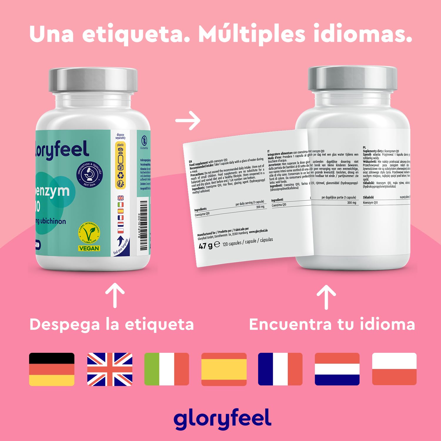 Coenzima Q10 200mg - 120 Cápsulas veganas (4 meses) - 100% Pura Fermentada Naturalmente, CoQ10 de primera calidad - Para 4 meses, Probada en laboratorio