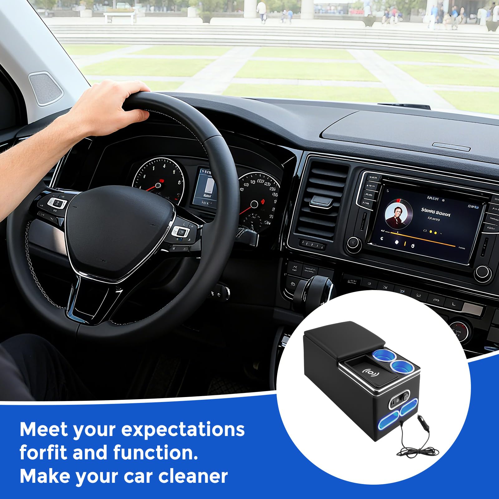 Mittelkonsole mit Ablagen Staufach, Universal Fit Armlehnen Box | Mittelkonsole Auto mit Kabellosem Induktivem Laden, USB und LED-Licht Zubehör, Für Die Meisten Limousinen SUV Pick-up-Truck