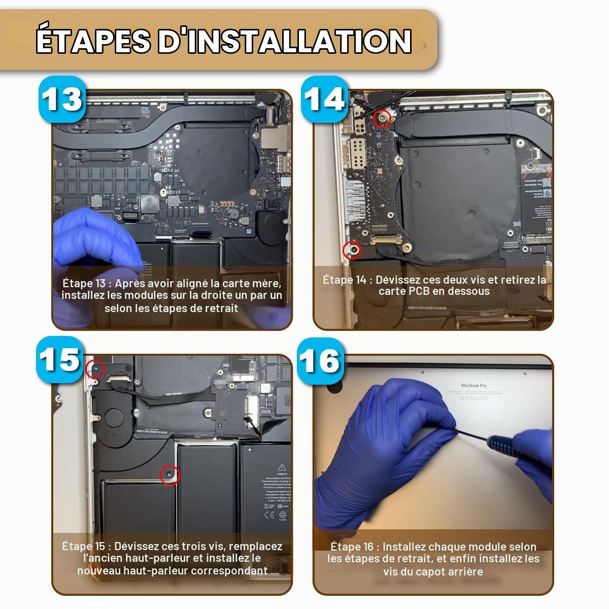 Ensemble de haut-parleurs interne à droite et gauche pour les haut-parleurs de remplacement compatible avec MacBook Pro 15 "Retina A1398 No. 609-0336-A Series (Mid 2012, début 2013) 2014 2015