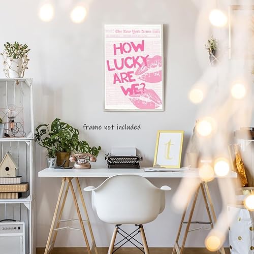 Miniatura 5 de Medpol Póster retro rosa de moda con texto en inglés How Lucky Are We Lips Room Aesthetics (How Lucky Are We Labios)