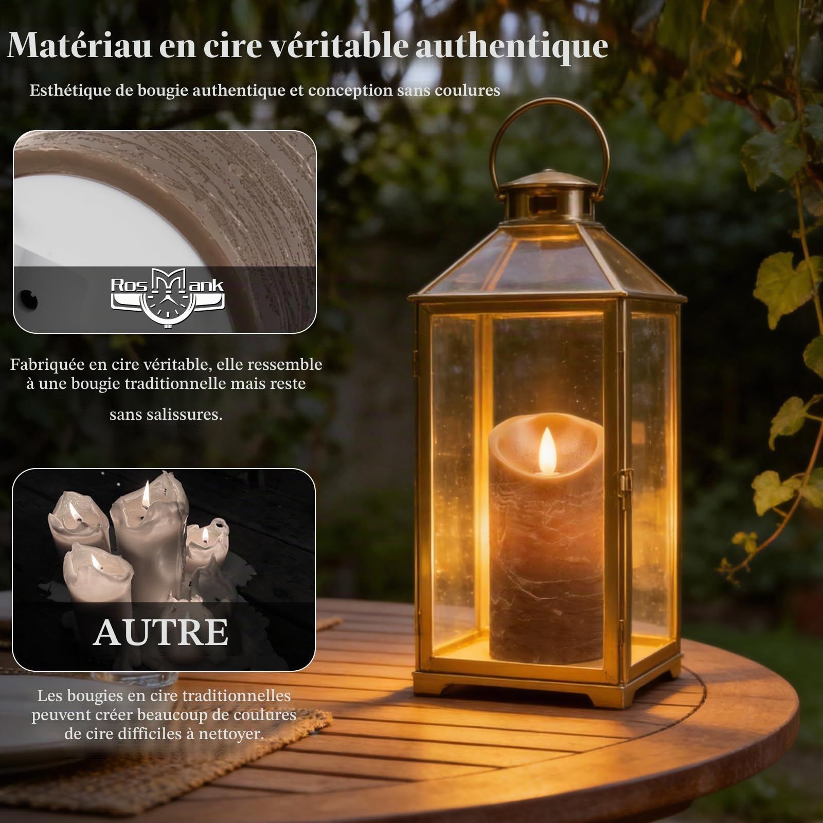 Lot de 3 Bougies LED pour Intérieur et Extérieur avec Télécommande à 10 Touches, sans Flamme, Cire Véritable, Effet Flamme Vacillante, Décoration pour Noël, Anniversaire, Mariage, Fête, Marron
