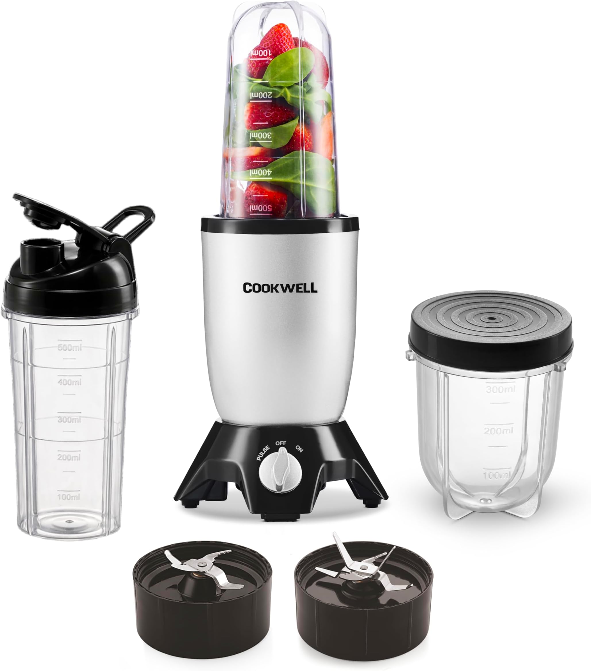 600W Bullet Mixer Grinder | Copper Motor, 3 Jars & 2 Blades (Silver) โ 1-Year Warranty