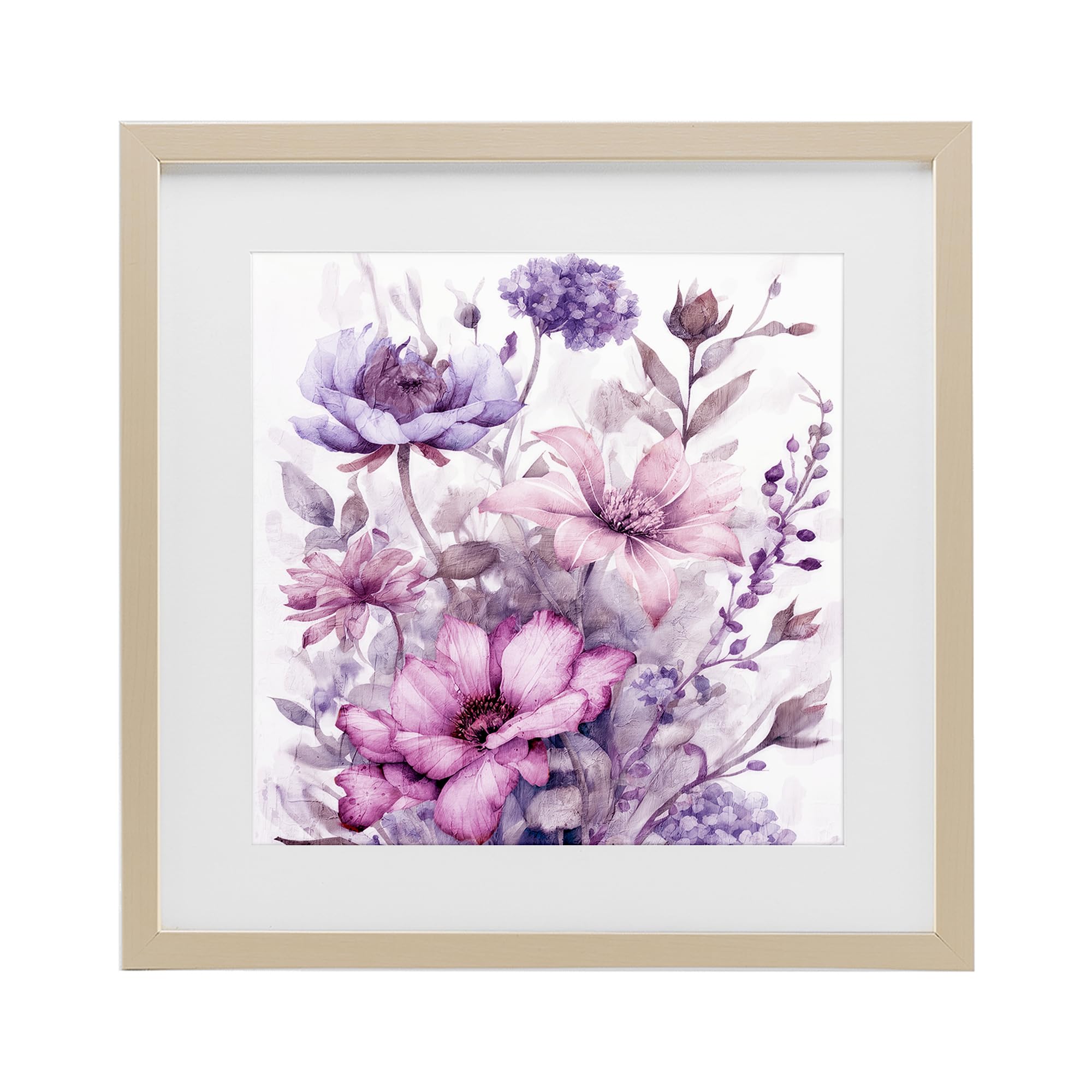 Stupell Industries Purple Blush Floral Bouquet 'Purple & Blush Florals', Framed Print Under Glass, Brown, 16 X 16 Inches, Easy To Hang And Sturdy, Made In Usa, By Kim Allen