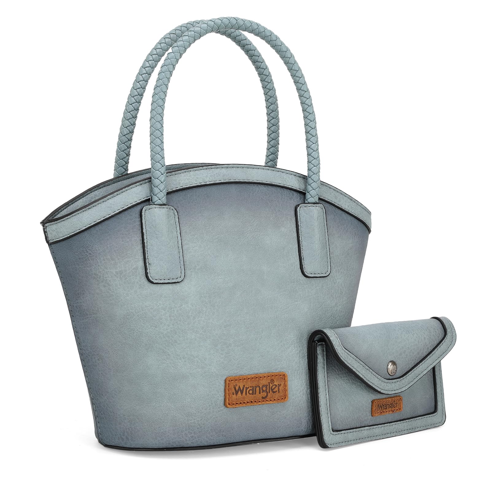 x Wrangler Small Tote Bag for Women Distressed Shoulder Purse Woven Handle Tote Handbag with Small Clutch Wallet