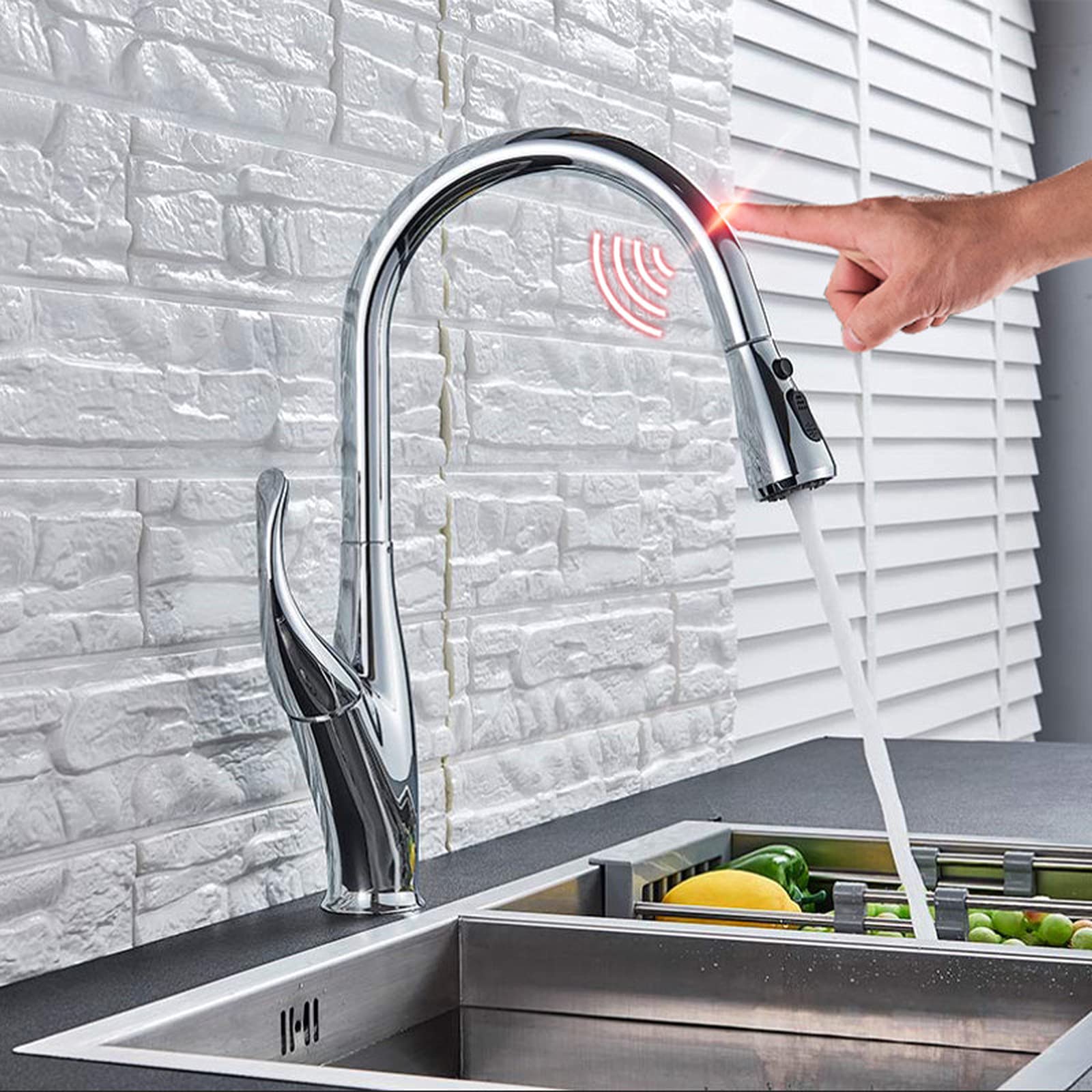 ZYCHSJXA Sensor Kitchen Faucets Black Smart Touch Inductive Sensitive Faucet Mixer Tap Single Handle Dual Outlet Water Modes