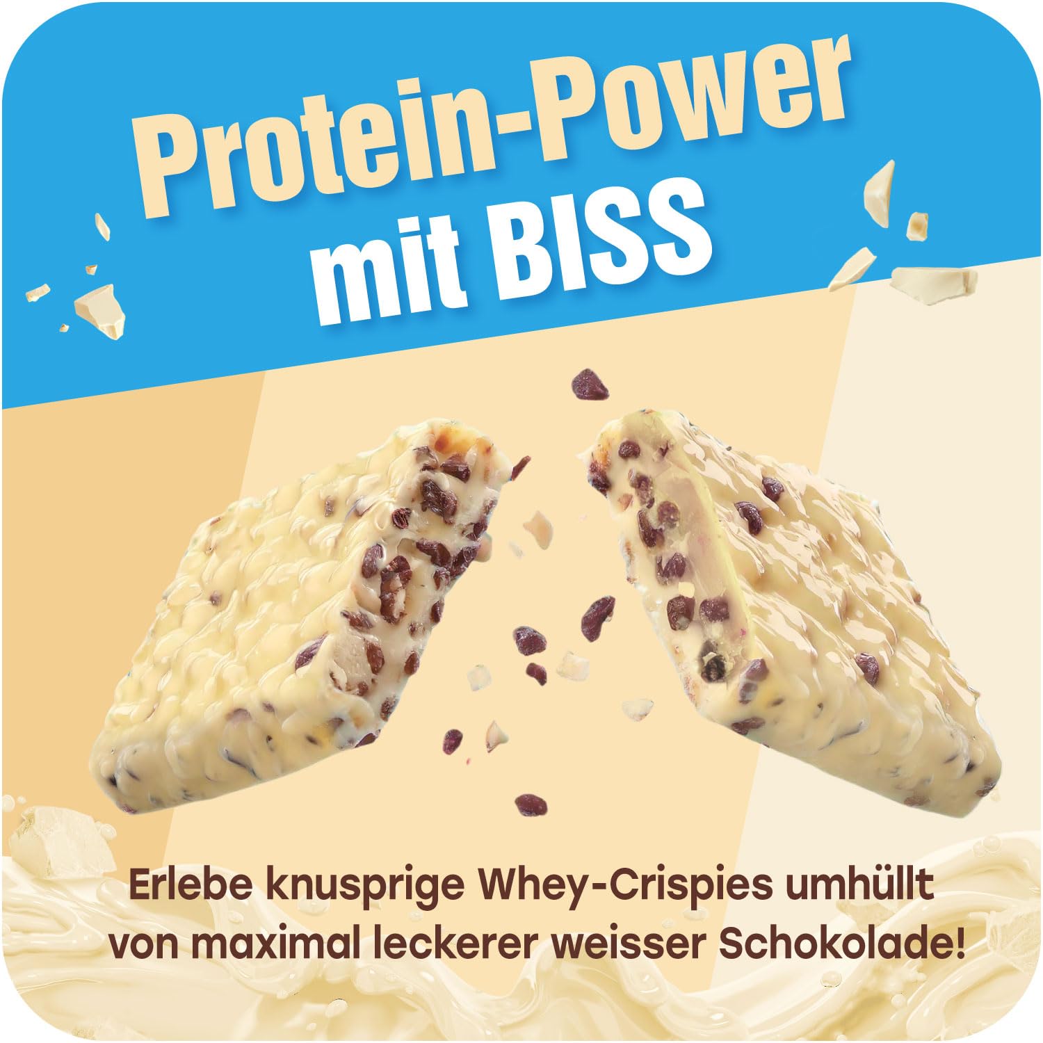 ALL STARS Whey-Crisp Protein Bars - White Chocolate Cookie Crunch - Protein Riegel überzogen mit Schokolade und verfeinert mit Whey-Crispies – mit 15g Eiweiß pro Riegel - 25x50g