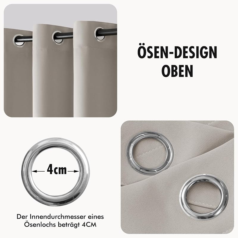 MIULEE Sötétítő Függöny Szett 2 db 260x140 cm Természetes Szín Hőszigetelő