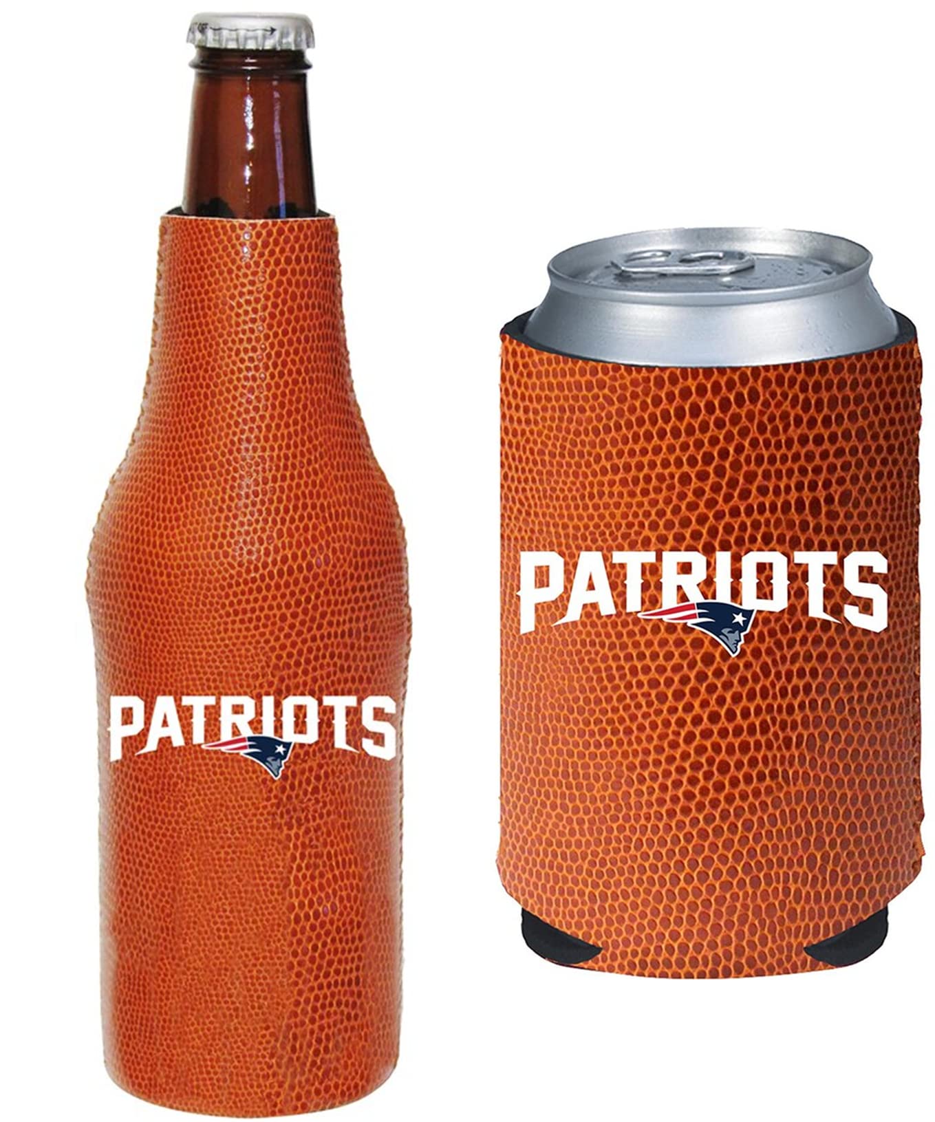 Football Can & Bottle Holder Insulator Beverage Huggie Cooler (New England (Patriots) - Pigskin)