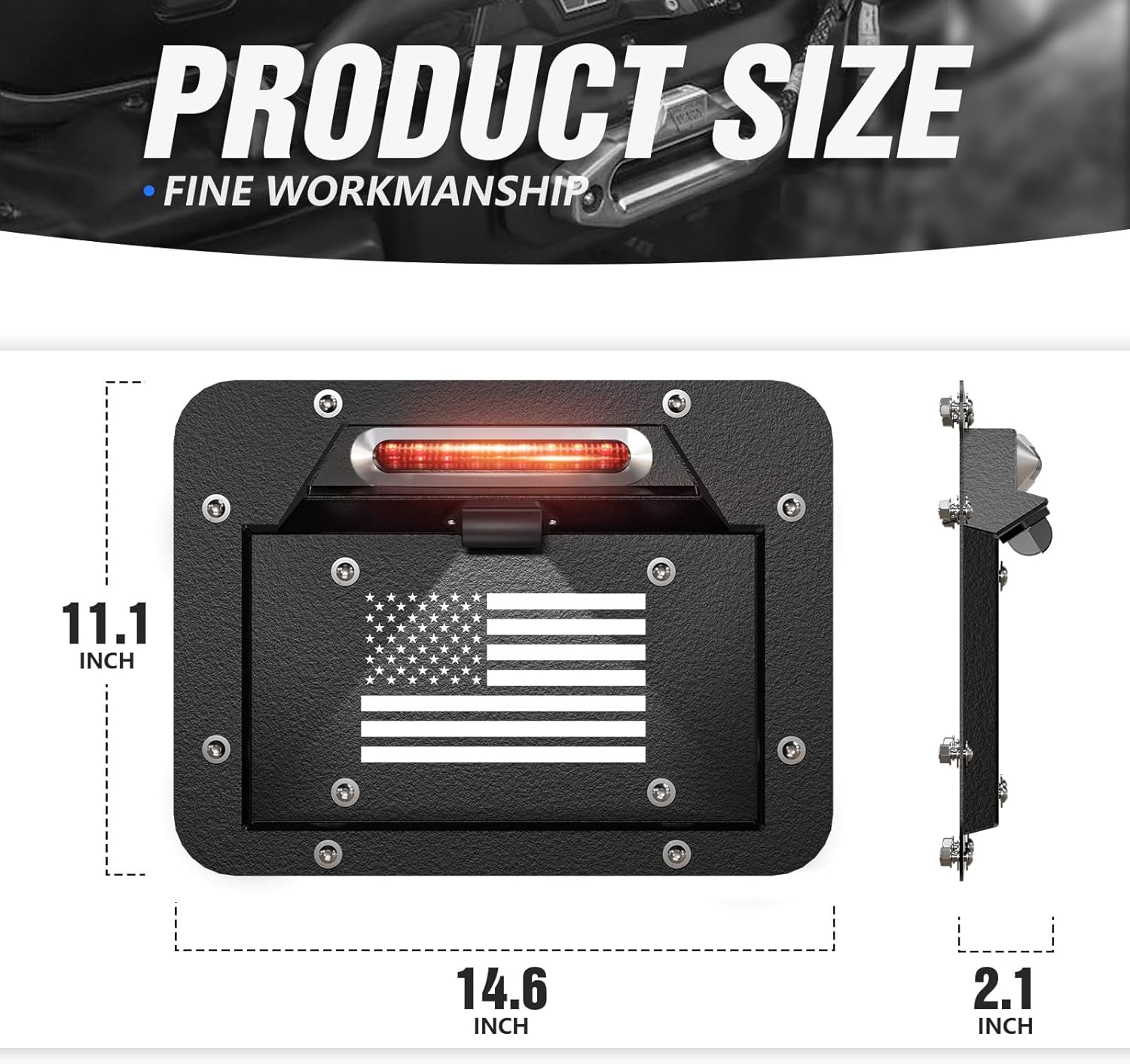 for Wrangler JK Spare Tire Delete License Plate Frame with Illuminate & Third Brake Light Compatible with 2007-2018 Jeep Wrangler JK JKU, Rear Wheel Mount Licence Bracket Holder Relocation