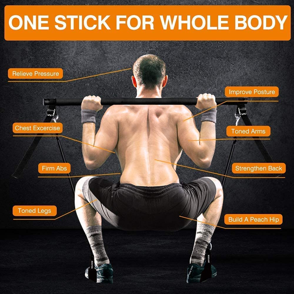 MALOOW Adjustable Pilates Bar Kit with Resistance Bands,Portable Yoga Exercise Sticks&2 Sets Stackable Resistance Bands for Toning Muscle,Legs,Butt.Stretched Fusion Pilates Home Gym,Full Body Workout