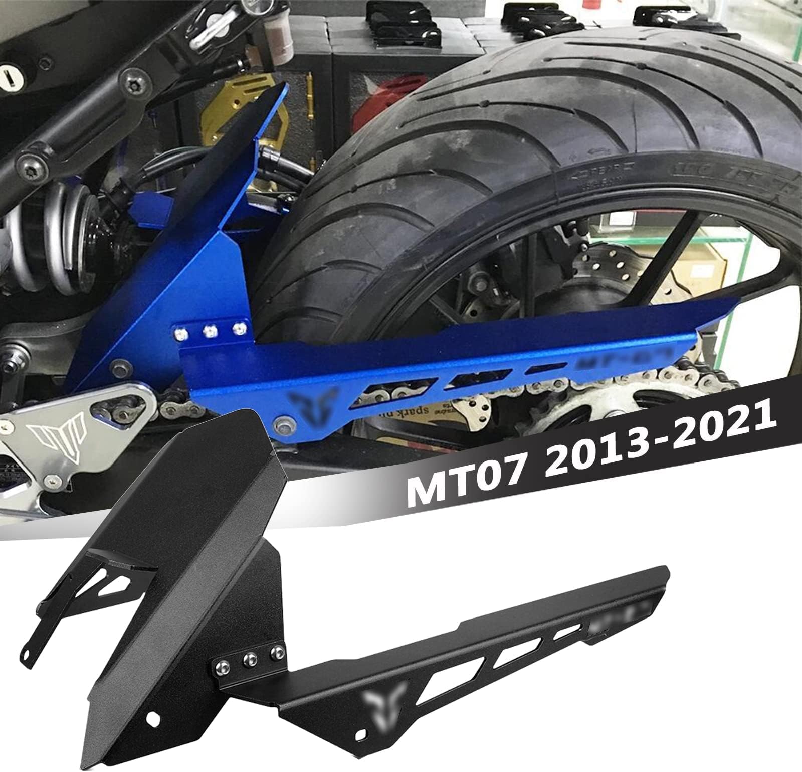 LANQIAN Rear Fender with Chain Guard Aluminum for MT07 2013-2021 for FZ-07 2013-2021 for XSR 700 2015-2021 for Tracer 700 2016-2021 for Tracer 7/GT 2020-2021 Black