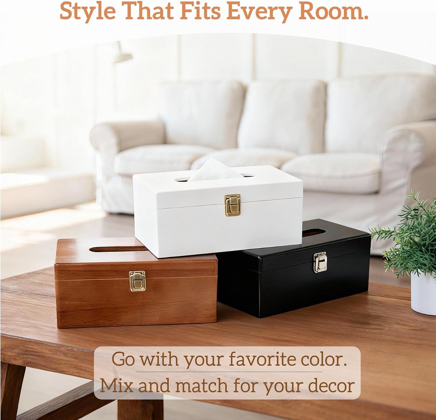 White Rectangle Tissue Box Cover with Metal Switch, Rectangular Tissue Box Holder with Lid, Solid Wood Countertop Bathroom Accessories, Office Decor, Home Decor for Bathroom Room