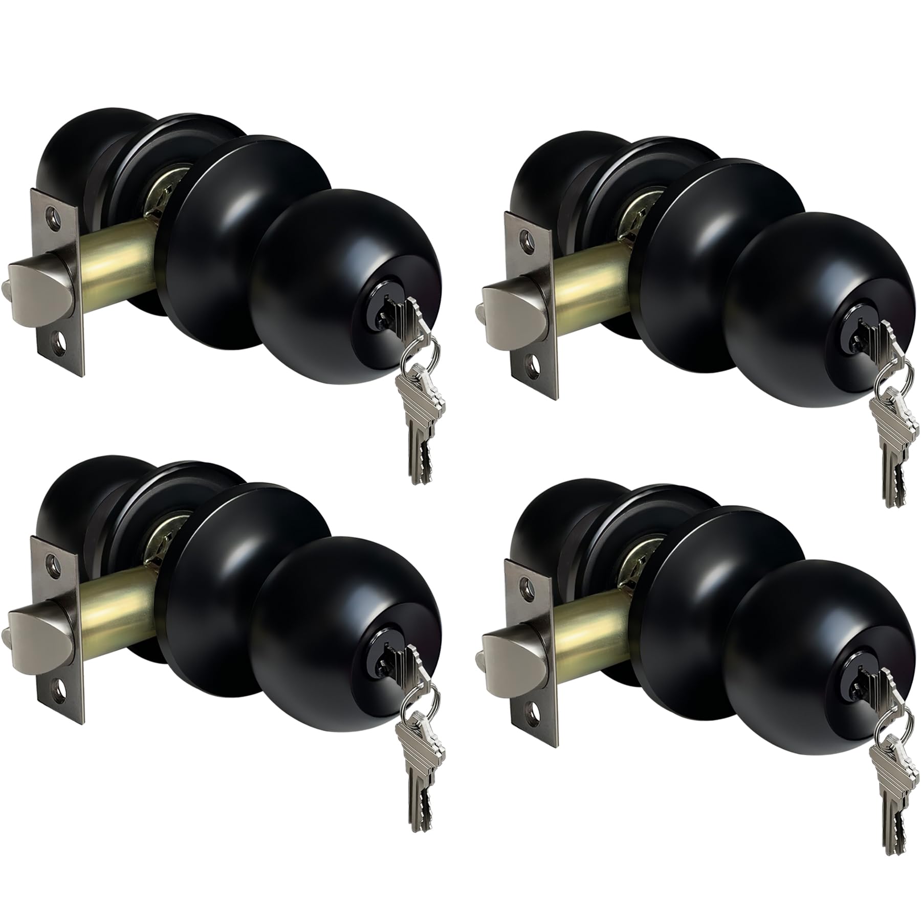 Photo 1 of BESTTEN 4 Pack Door Knobs with Lock and Key, Matte Black