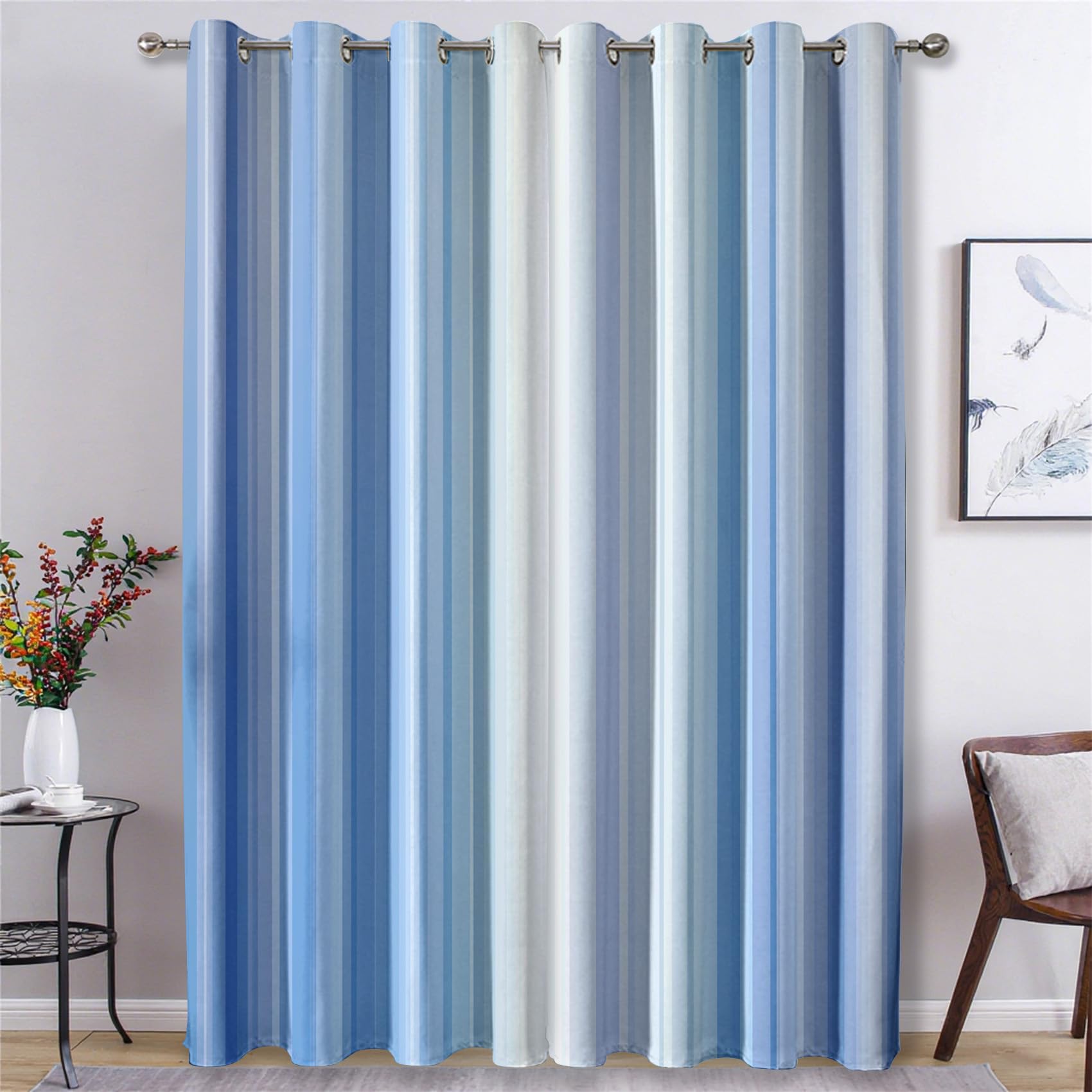 Vertical Striped Curtains for Bedroom, Blue Stripes Blackout Curtains for Living Room, 72 Drop Eyelet Window Treatments Home Decor 66 X 72 Inch (W X L), 2 Panels X&-58