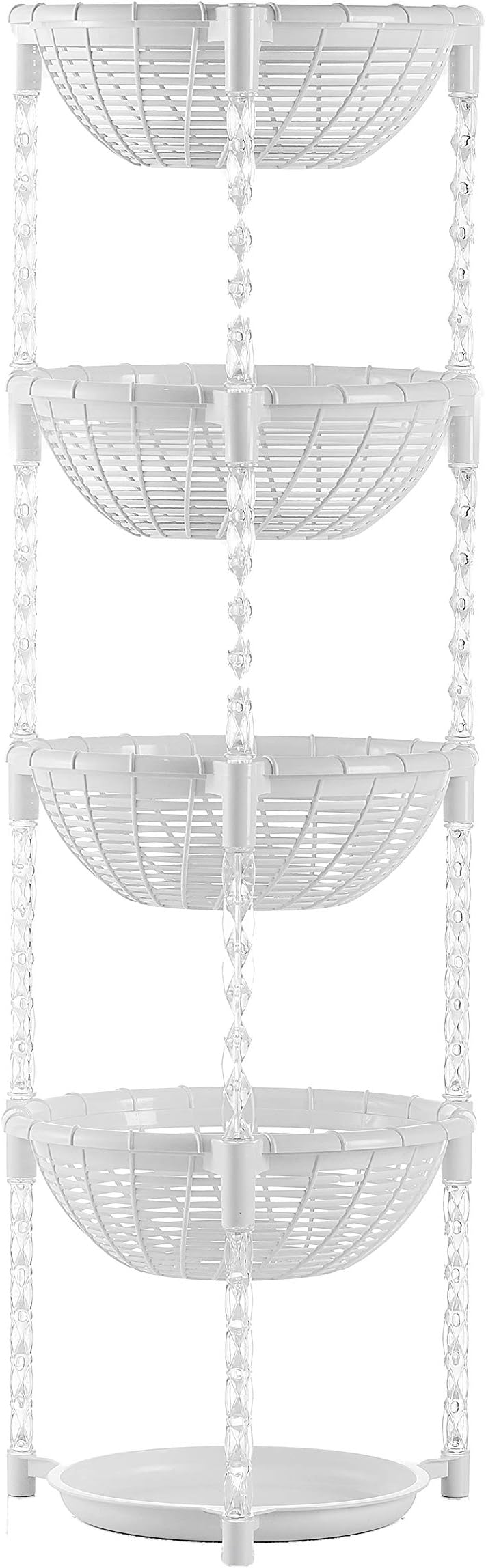 Uncluttered Designs Stacking Basket Bins (4 Tier + Plate) — Display for Fruit, Potato, Onion & Produce — Crafts, Art Supplies & Housewares Organizer — Bedroom & Bathroom Organization & Storage (White)