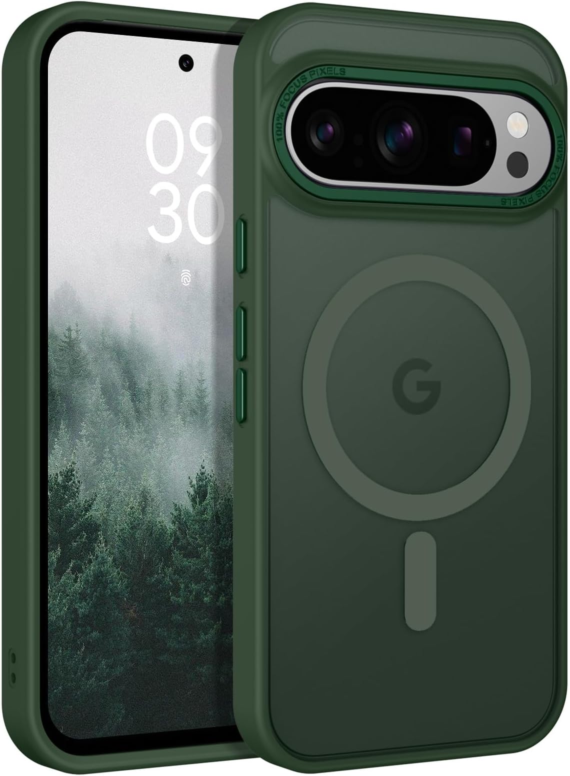 for Google Pixel 9 Pro Case, Strong Magnetic Translucent Matte Frosted Case [Compatible with MagSafe] Slim Shockproof Women Men Protective Phone Cover for Google Pixel 9 Pro 6.3", Dark Green