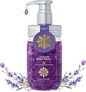Lavender Body Wash – Sulfate Free Hydrating Shower Gel with Aloe Vera & Real Lavender Petals, Moisturizing Body Wash for Sensitive & Dry Skin, Calming Aromatherapy Cleanser, 10.14 fl oz Pump