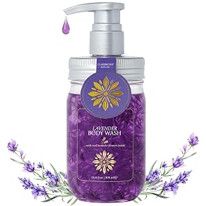 Lavender Body Wash Sulfate Free Hydrating Shower Gel with Aloe Vera Real Lavender Petals Moisturizing Body Wash for