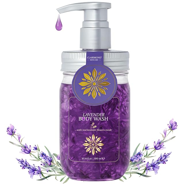 Lavender Body Wash Sulfate Free Hydrating Shower Gel with Aloe Vera Real Lavender Petals Moisturizing Body Wash for