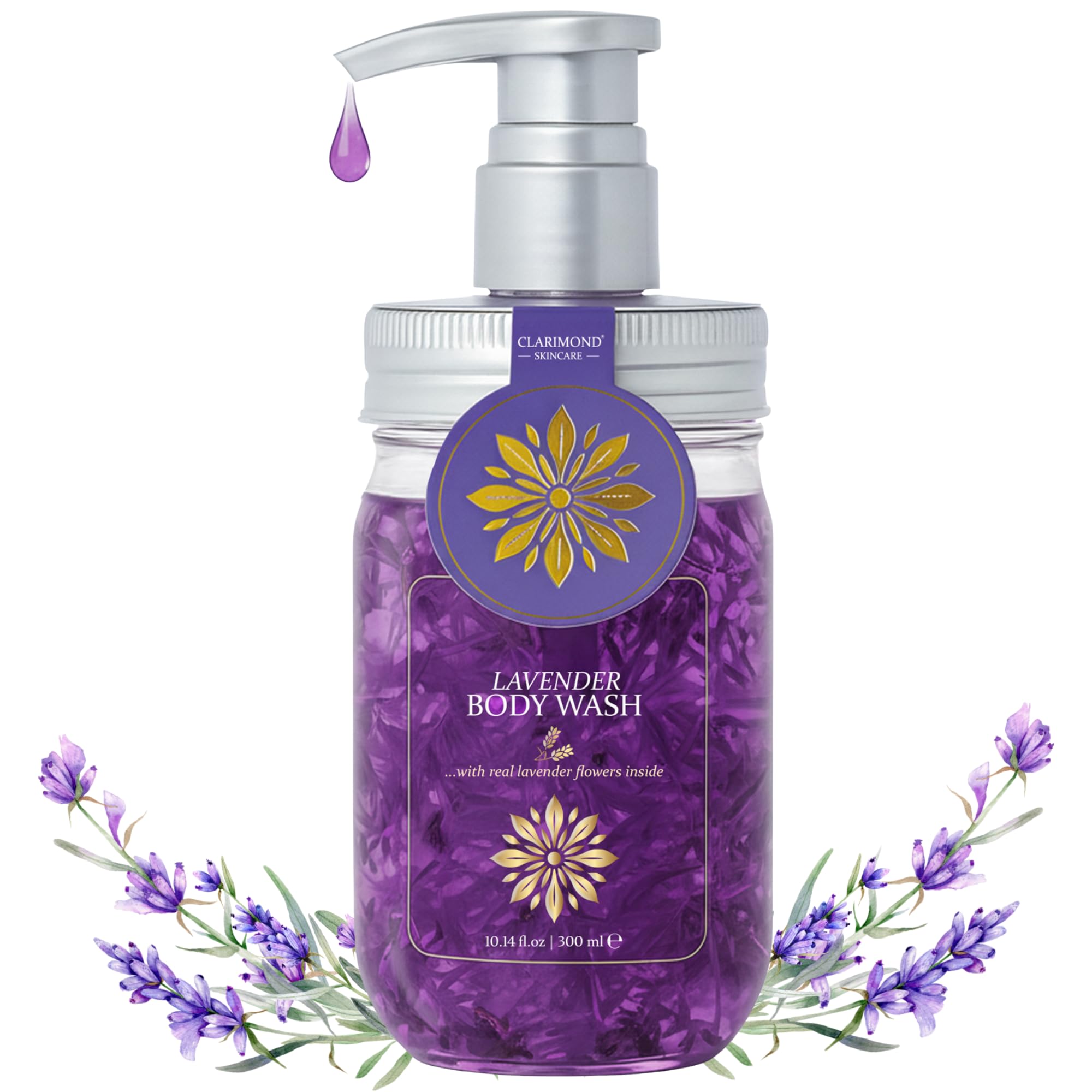 Lavender Body Wash Sulfate Free Hydrating Shower Gel with Aloe Vera Real Lavender Petals Moisturizing Body Wash for