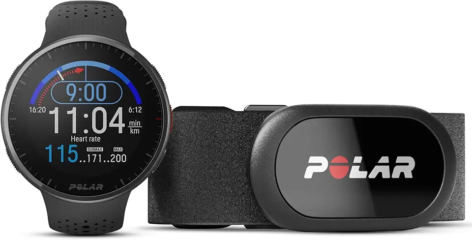 Polar Kit Pacer Pro Preto + Sensor de Frequência Cardíaca H10 Preto - Relógio com GPS, Ultraleve, Botões aderentes, Programas de treino e recuperação, Monitor de FC, Contraste de tela aprimorado