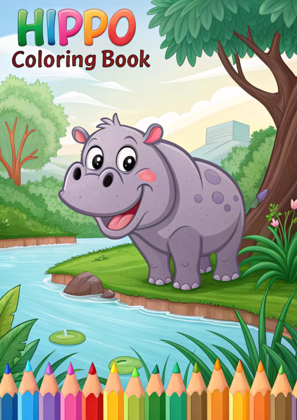 Hippo Coloring Book for Kids: 50 Fun and Cute Hippo Illustrations: Educational and Creative Coloring Activity for Ages 3–12 – 50 Unique Pages