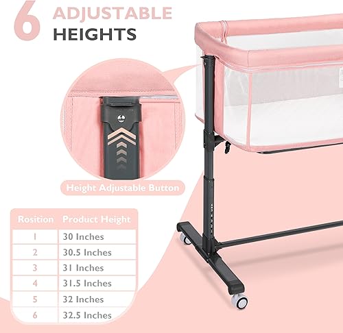 Miniatura 3 de Moisés para bebé, 2 en 1, portátil, para recién nacido, cuna de viaje para niños pequeños, 6 alturas ajustables, con 4 ruedas, color rosa