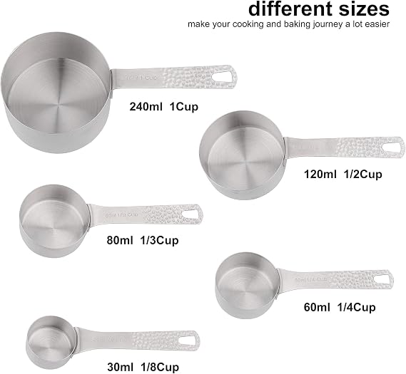 Measuring Cups and Spoons Set 14, 18/8 Stainless Steel Measuring Cups and spoons for Baking & Kitchen, Metal Metric&US 5 Measure Cups and 6 Spoon &Leveler&Measure Equivalents for Dry&Liquid