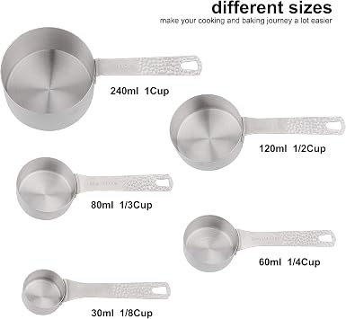 Measuring Cups and Spoons Set 14, 18/8 Stainless Steel Measuring Cups and spoons for Baking & Kitchen, Metal Metric&US 5 Measure Cups and 6 Spoon &Leveler&Measure Equivalents for Dry&Liquid