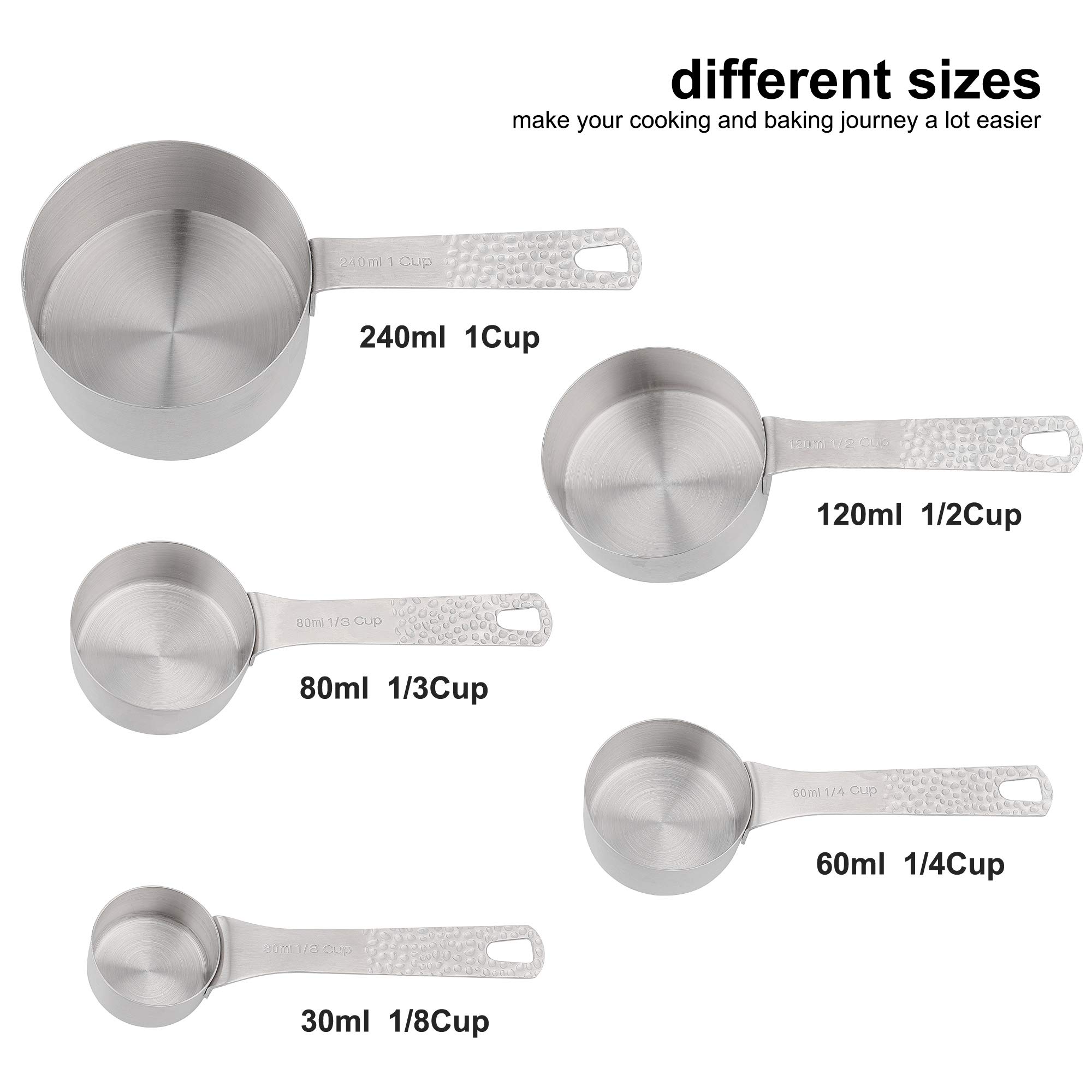 MALOGIC Smithcraft 18/8 (304) Stainless Steel Measuring Cups and Spoons Set of 15 Pieces: 5 Measure Cups and 6 Measurer Spoons and 1 Leveler and 1 Measurement Equivalents and 2 Rings Holder