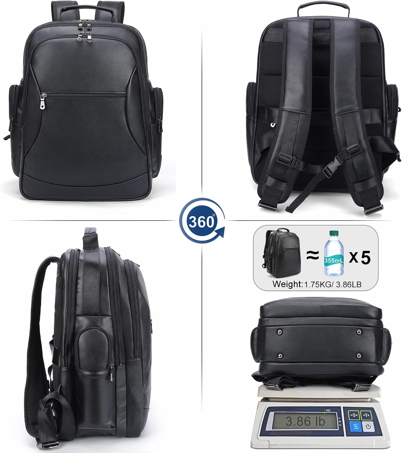 TIDING 17.3 Inch Leather Travel Laptop Backpack for Men, Large Business Casual Daypack Black Camping Weekender Bag - Image 7