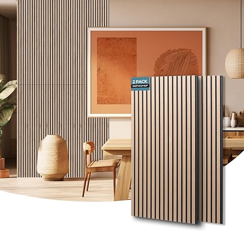 AKUMAX Paneles de espuma a prueba de sonido para paredes, paneles acústicos de listones de pared de madera para pared y techo, 2 paneles solares