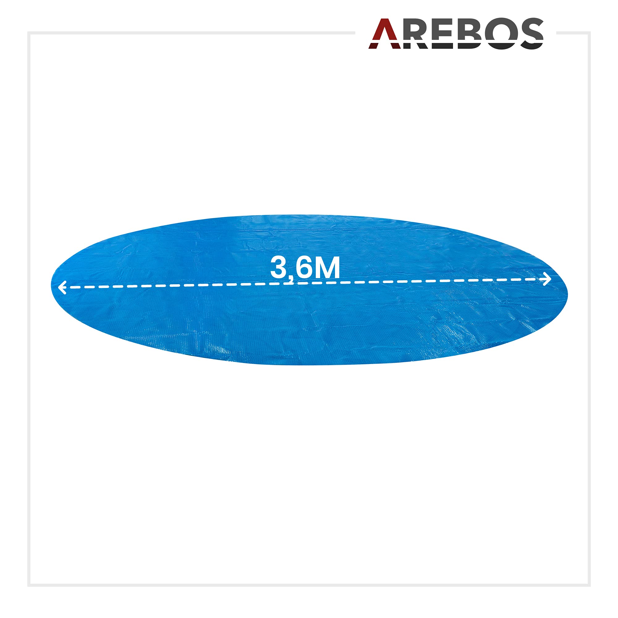 Arebos Pool Solarabdeckplane rund Ø 3,6 m | Solarplane Stärke 400 µm | Solarfolie zuschneidbar | Poolheizung Wassererwärmung | Wärmeplane