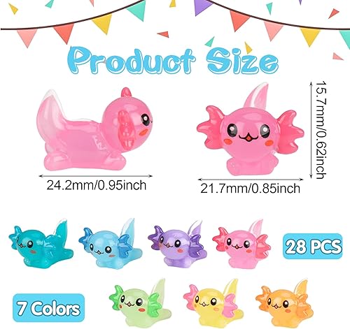 Miniatura 2 de 28 piezas de mini dijes de ajolote de resina a granel a granel de 7 colores diminutos ajolote de resina, figuritas de juguete, adorno pequeño de