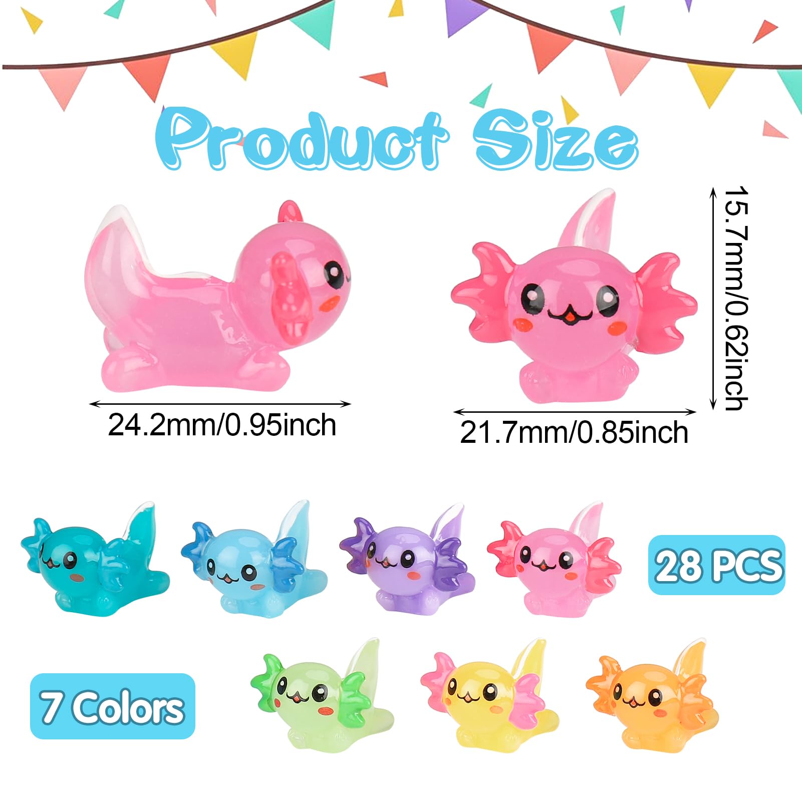 Hoemwarm 28-Piece Mini Axolotl Resin Charms - 7 Colors Tiny Figurines For DIY & Decoration