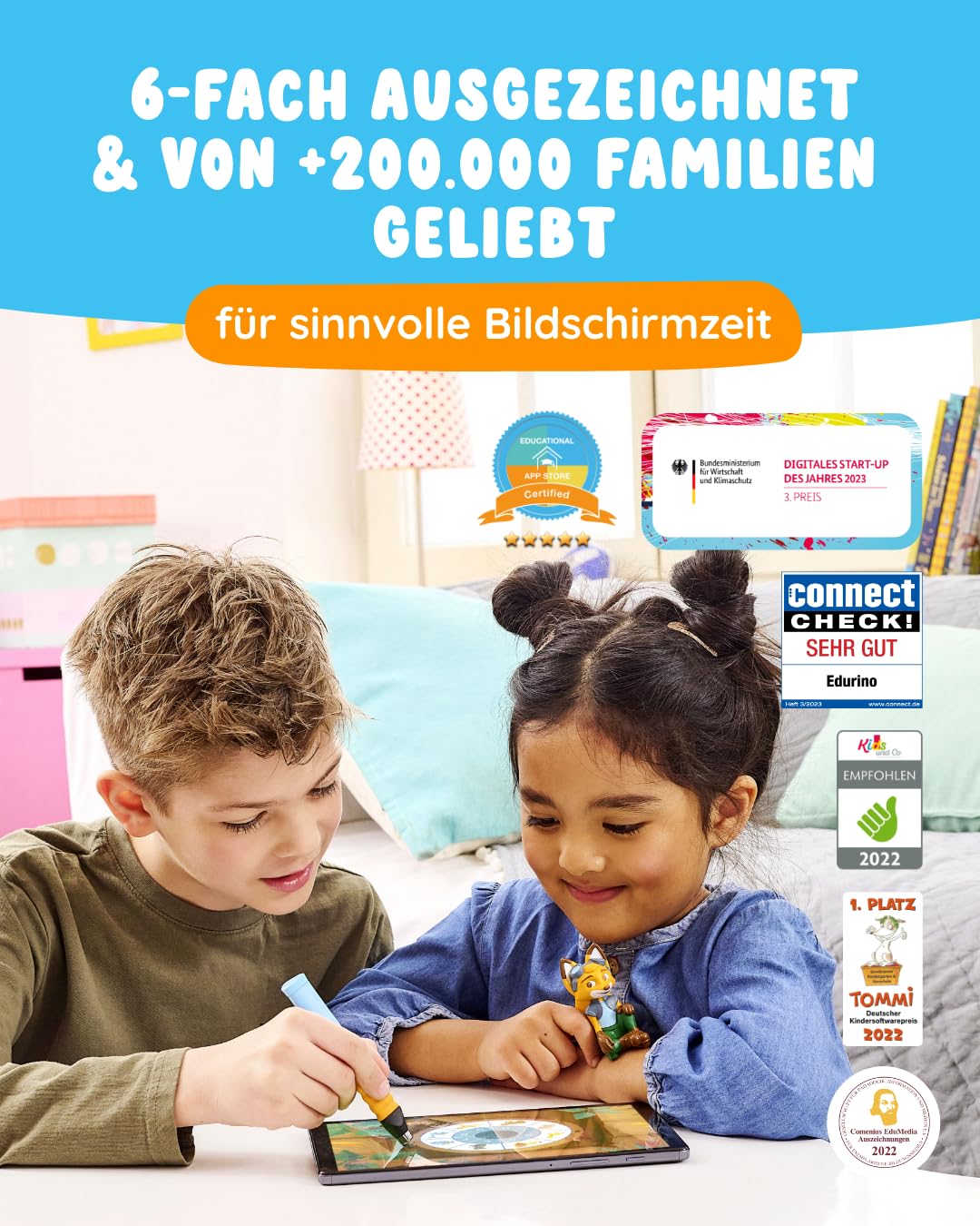 Edurino Figur Mika Erstes Lesen & Schreiben (Stufe 1) ab 4 Jahren inkl. App | Innovatives & digitales Lernspiel | Spielerisches Lernen von Buchstaben, Silben & Reimen