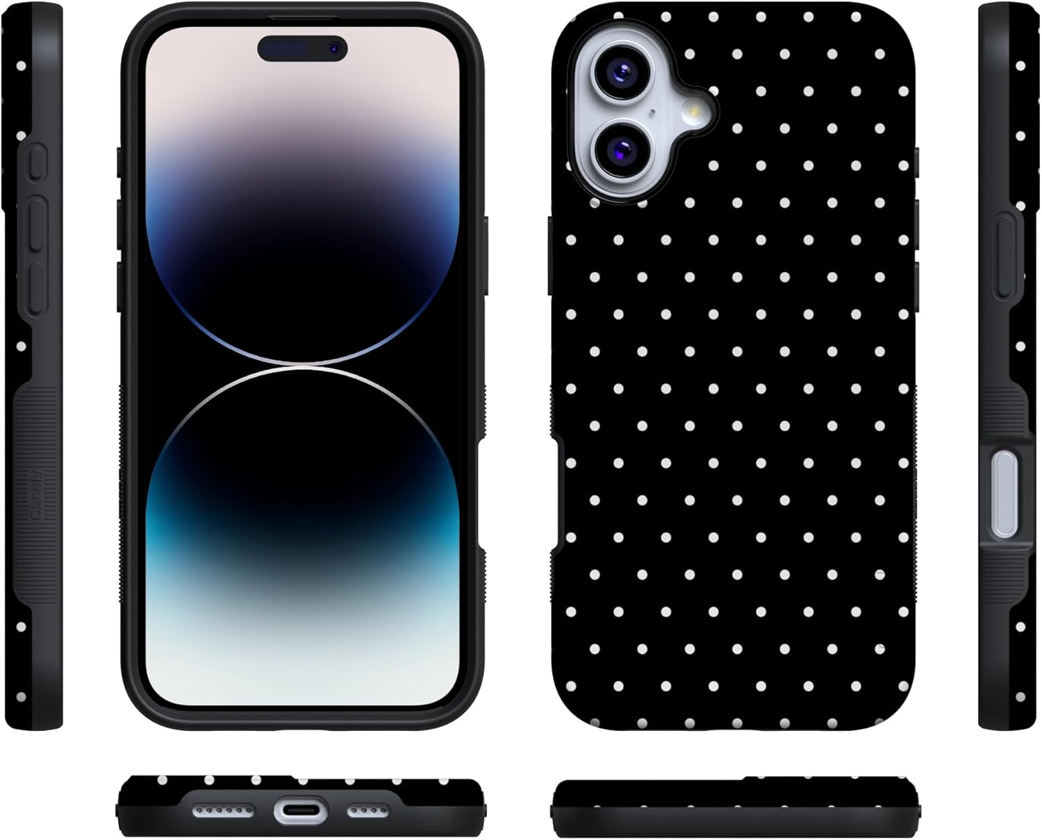 Casely iPhone 16 Case | On the Dot | Black Polka Dot | Bold Protective Design | Compatible with MagSafe