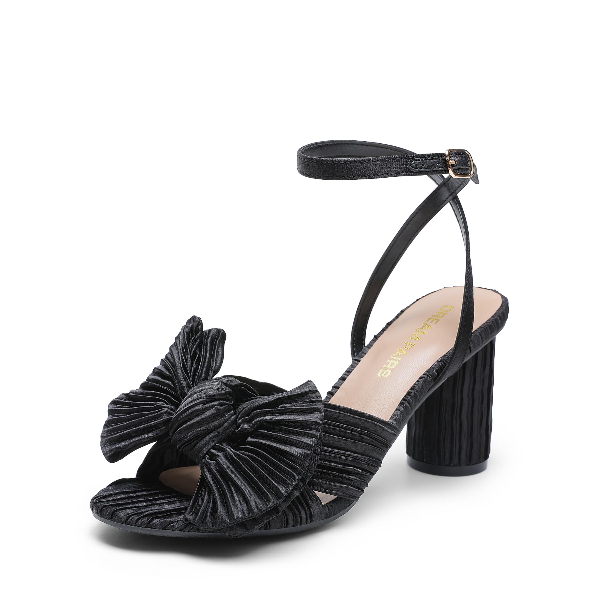 DREAM PAIRS Women's Bow Knot Heeled Sandals Low Chunky Heels Open Toe Ankle Strap Slingback Dress Shoes for Wedding Bridal Party