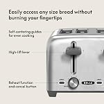 BELLA 4 Slice Toaster with Auto Shut Off - Extra Wide Slots and Removable Drop-Down Crumb Tray with Cancel and Reheat Function - For Texas Toast, Large Bread & Bagel, Stainless Steel