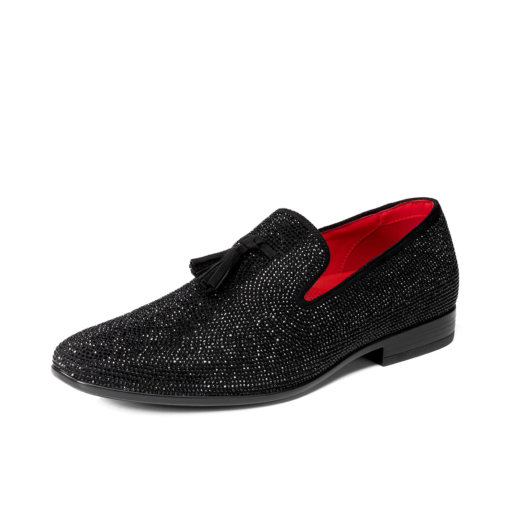 Bruno Marc Men's Rhinestone Prom Tuxedo Shoes Tassel Dress Loafers Slip on Formal Shoes for Wedding, Party, Graduation