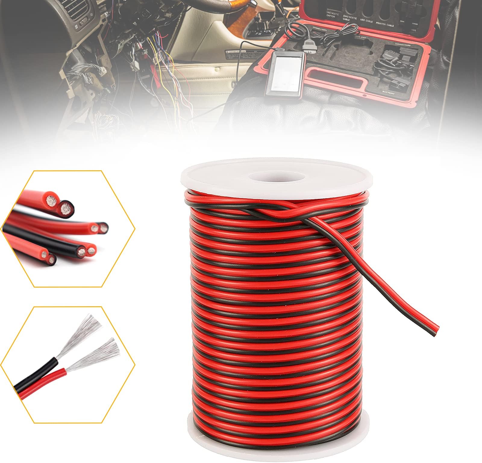 PSEQT Marine Boat LED Lights Wire, 100ft/30M 22AWG 2pin Extension Cable Wires Cord for 3528 5050 5630 Led Strip Light for Pontoon Boat Kayak Stern Anchor Courtesy Navigation Bow