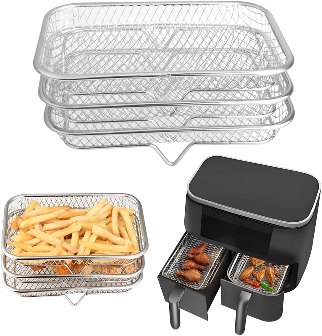 8 inch Air Fryer Racks, Stackable Air Fryer Accessories, Stainless Steel Dehydrator Rack, Durable & Dishwasher Safe,for 4.2QT - 5.8QT, Compatible with Ninjia Gowise Philips (3PCS)