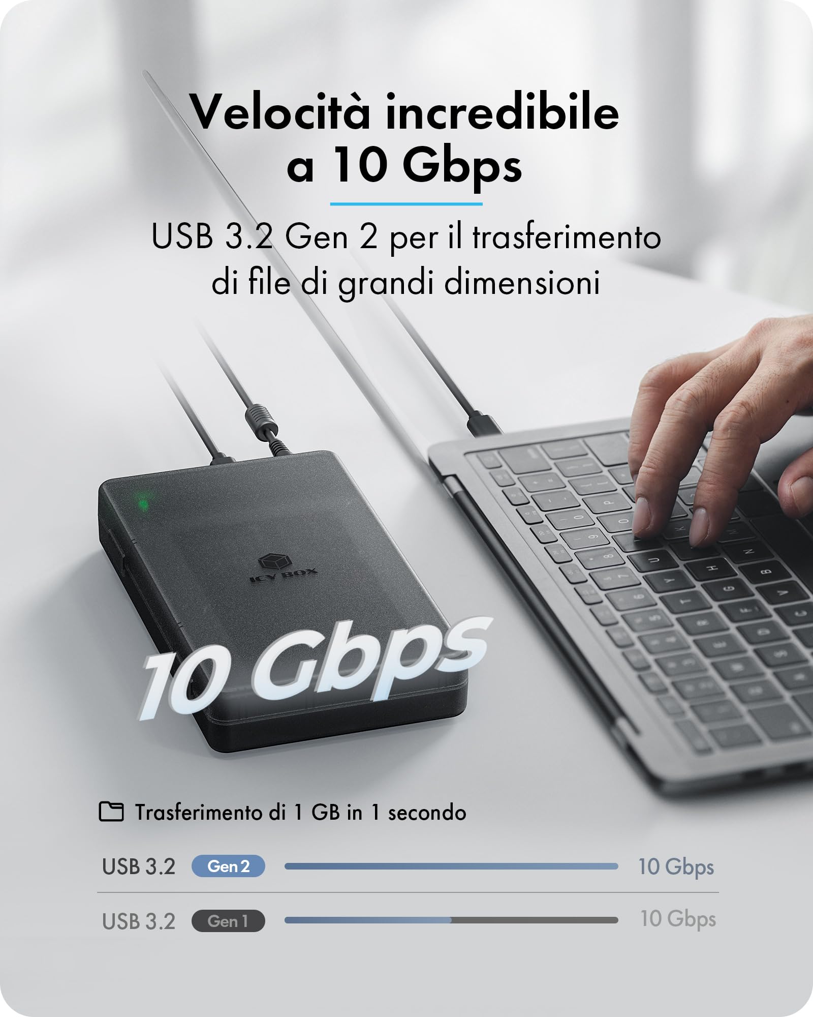 ICY BOX Spade Clone 3882 Docking Station e stazione di clonazione per SSD M.2 NVMe e HDD/SSD SATA 2,5"/3,5", USB-C 3.2 Gen 2 (10 Gbps), clonazione offline, HotSwap, IB-3882MSCL-CU31