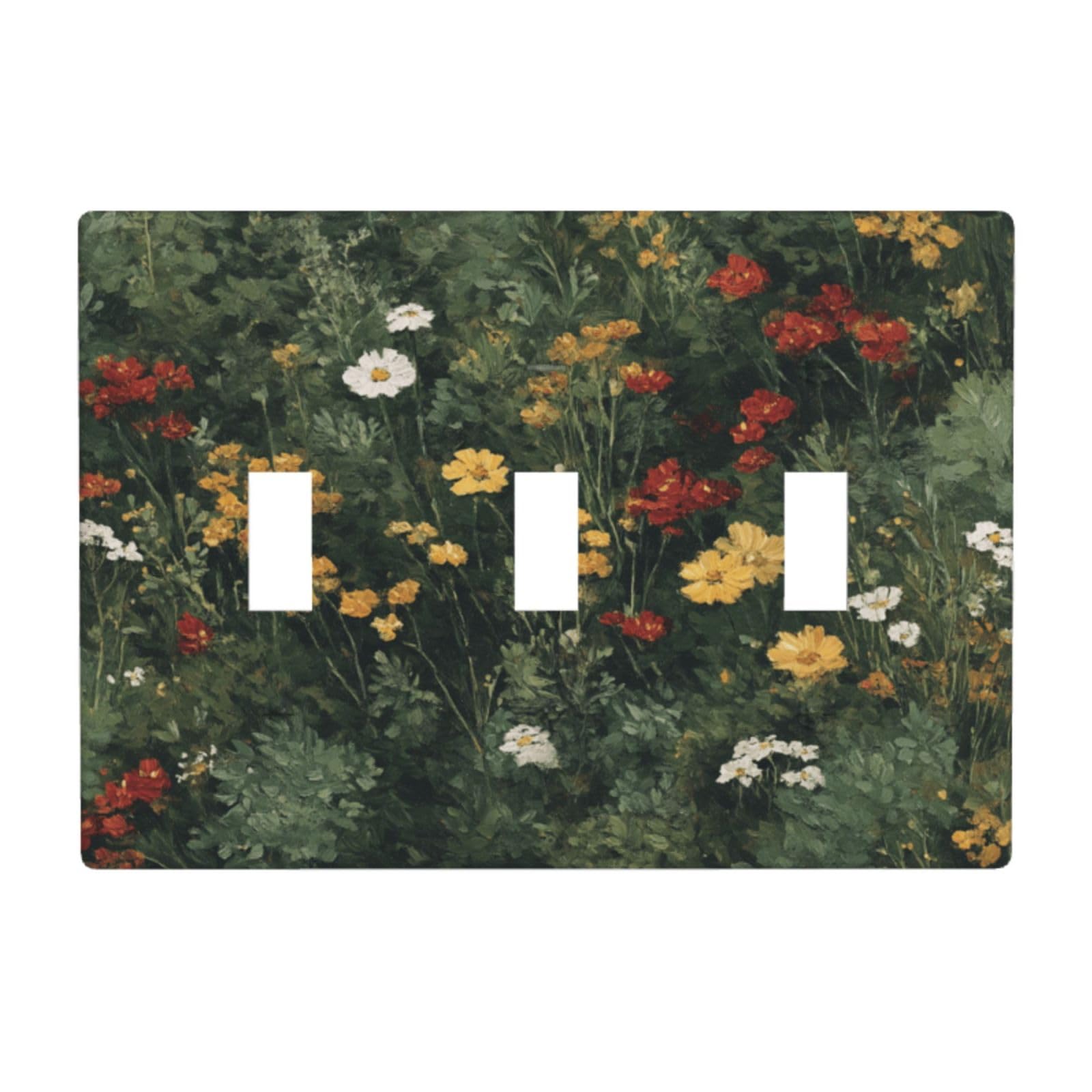 Woshuwo White Reds And Yellows Wildflowers In Full Bloom Light Switch Covers 3 Gang Triple Toggle Wall Plate Switchplate Electrical Faceplate For Bathroom Kitchen Bedroom Decor