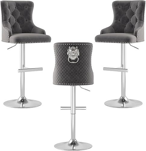 Miniatura 95 de ABET Juego de 2 taburetes de bar, taburetes de altura de mostrador con reposapiés, silla giratoria ajustable de terciopelo para isla de cocina con